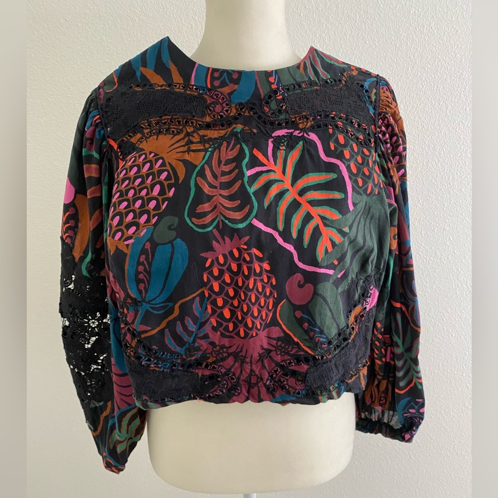 Farm Rio 3/4 Sleeve Print Crop Top Size XS
